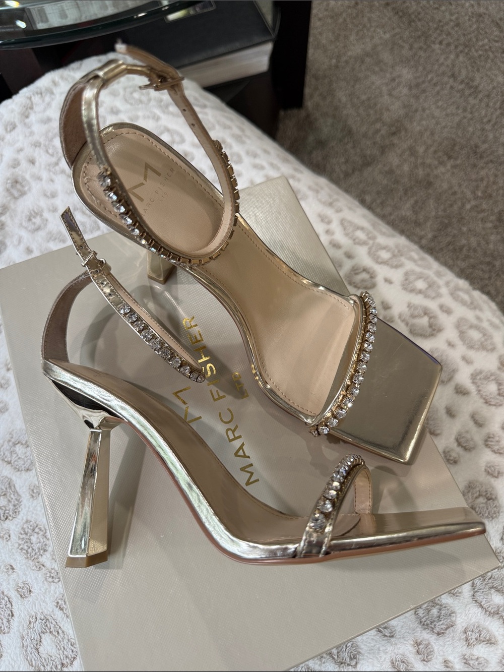 Marc Fisher Gold Crystal-Trim Block Heels - Worn once.   Offer welcome.